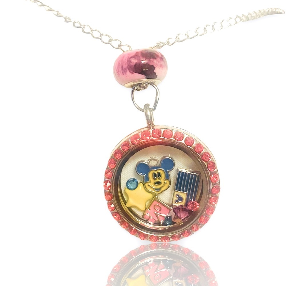 DISNEY LOVE boutique charm circle locket pendant necklace + FREE CHARM EXTRAS!